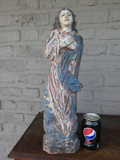 Antique  southern europe  wood carved polychrome madonna glass eyes statue picture