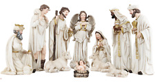 12 Inch White Off  Christmas  Nativity 11 Pcs Complete Scene Nacimiento Navideño picture