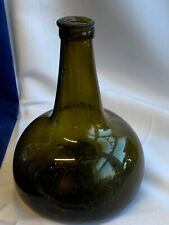 Antique 18th Century Dutch Onion Bottle Olive Green Glass Hand Blown picture