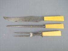 Antique WM. A. Rogers 3-Piece Carving Set Knife Sharpener Fork Celluloid Handles picture