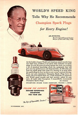 1951 Print Ad Champion Spark Plugs World's Speed KIng Ab Jenkins Race Car Record picture