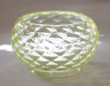 Hand Blown Antique Vaseline Glass Quilted Optic Globe Lamp Shade Glows picture