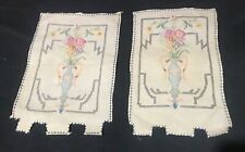 PAIR OF ANTIQUE PETIT POINT NEEDLEWORK CROSS STITCH EMBROIDERY FLORAL PANELS picture