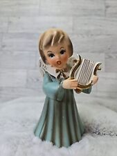 Vintage Ucagco Singing Angel Turquoise Hand Painted Playing Harp Gilted Figure picture