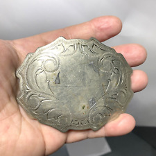 Vintage Nickel Silver Etched Western Belt Buckle picture