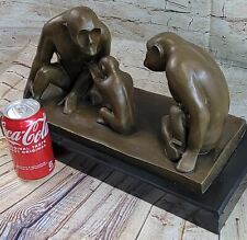 This captivating Gorilla Mom and Dad and Baby Genuine Bronze Sculpture Figure Nr picture