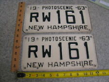 1963 63 NEW HAMPSHIRE NH LICENSE PLATE PAIR SET #RW161 ROCKINGHAM PHOTOSCENIC picture