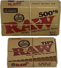 Raw Classic 500 Pack  Unrefined Rolling Papers + Pre-Rolled Tips*Free Shipping* picture