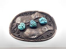 Vintage Belt Buckle Native American Sterling Silver Turquoise Signed Ex picture
