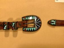 Chester C. Benally Sterling Silver & Inlay Hand Made Navajo Ranger Buckle Set picture