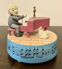 Vtg Enesco Man Playing Piano Cat Animated Music Box 1985 VERY RARE (Video) picture