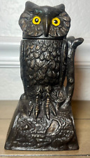 J. & E. Stevens Original Mechanical Cast Iron Bank Antique Owl Turns Head picture