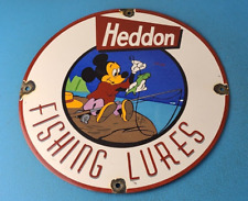 Vintage Heddon Fishing Lures Sign - Mickey Mouse Tackle Gas Pump Porcelain Sign picture