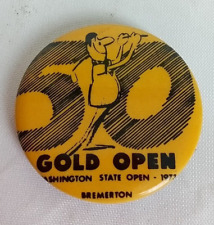 50 Gold Open 1973 Yellow Logo Pin Back Button picture