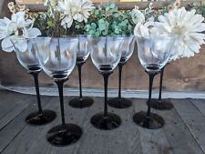 Vintage Mikasa Tulip Crystal Black Stemmed Wine Glasses (7) picture