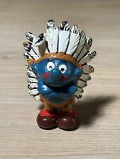 Vintage 1981 Native American Chief Smurf w/ feather headband Figure PVC Peyo picture
