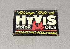 VINTAGE HYVIS 12” PORCELAIN SIGN CAR GAS OIL TRUCK GASOLINE AUTO picture