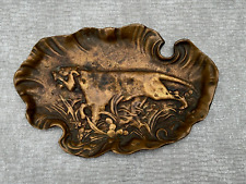 ANTIQUE HEAVY SOLID BRONZE - BRASS  ENCROACHING TIGER TRINKET DISH ASIAN BIG CAT picture