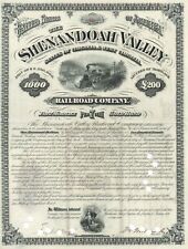 Shenandoah Valley Railroad Co. - 1879 dated $1,000/200 Railway 7% Gold Bond - Gr picture