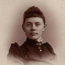 Vintage 1890s Cabinet Card Studio Portrait Cute Girl Short Hair Morris Illinois picture