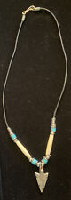 Vtg 1960-70’s MCM Unisex Silver? Arrow Head Turquoise Bead Black 19” Necklace picture