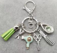 Brand New Cute Hair Stylist Dresser Shears & Comb Green Tassel Silver Keychain picture
