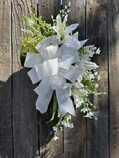 Moss Green Cross With White Lilly & Florals Easter Cross, Church Funeral NEW picture