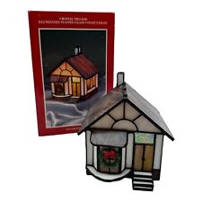 VTG 1994 Crystal Village Lighted Stained Glass White House Brown Roof w/ Box picture
