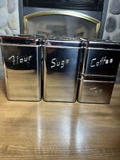 Set of 4 Canette Canisters Chrome Stacking Flour Sugar Coffee Tea w/lids Vtg MCM picture