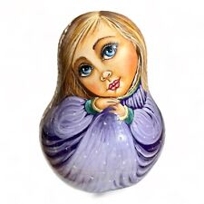 Matryoshka Roly Poly  Angel Musical Hand Painted Wooden Doll  5” Christmas Gift picture