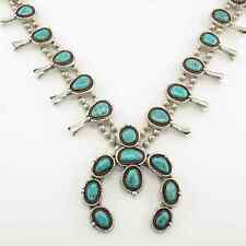 Necklace Vintage Native American Sterling Silver Turquoise Squash Blossom picture