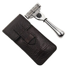 Parker Safety Razor Travel Mach 3 Razor & Leather Carrying Case Compact Size picture