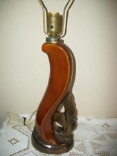 1940s ALADDIN POTTERY LAMP RETRO SWIRL FEATHER BROWN MARKED VINTAGE picture