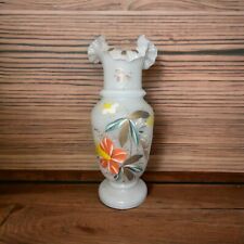 Antique Bristol Glass Vase, Ruffled Handpainted Florals-as Is picture