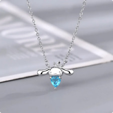 Cinnamoroll Tiny Silver Plated Pendant Blue Gem Setting Tin Chain Necklace New picture