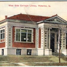 c1910s Waterloo, IA West Side Carnegie Public Library Litho Photo Postcard A62 picture