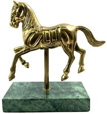 Vintage Brass Carousel Horse On Green Marble Base 5.5” Tall 5” Long picture