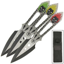 3Pc Grinning Demonic Skull Throwing Knives Set Chain Link Design + Free Sheath picture