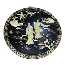 Oriental Large Mother of Pearl Black Lacquer Asian Women Round Wall Art 19.5” picture