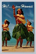 HI-Hawaii, Hawaiian Hula, Antique, Vintage Souvenir Postcard picture