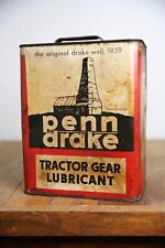 Vtg Penn Drake Motor Oil Can Tractor Gear Lubricant metal 1 gallon Pennsylvania picture