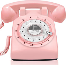 GloDeals 1960's Style Pink Retro Rotary Phone Old Fashioned Dial Retro Landline picture