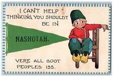 Nashotah Wisconsin Postcard Dutch Kid Sitting Chair Pennant 1913 Vintage Antique picture