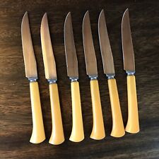 Royal Brand Sharp Cutter Stainless Steel Steak Knife Set 6 Yellow Handle VTG picture