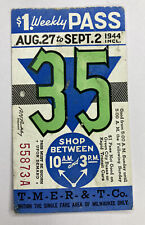 VTG 1944 Weekly Pass MILWAUKEE WISCONSIN Public Transit Shopping Times TMER&TCo picture