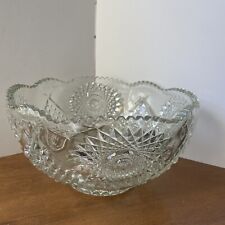 Beautiful star pattern Pressed Clear Glass PUNCH BOWL w/Scalloped Rim Saw Tooth picture