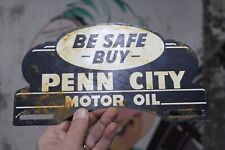 1950s PENN CITY MOTOR OIL PAINTED METAL TOPPER SIGN AUTOMOTIVE OIL GAS CAR AUTO picture