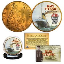 RMS TITANIC  April 14, 1912  Colorized 1900’s Gold Clad Great Britain Penny Coin picture