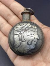 Beautiful Old Antique Islamic Mughal Era Solid Iron Perfume Bottle King Face Eng picture