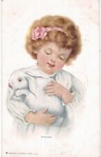 Easter Bunny A/S Harrison Fisher Feeling Girl & White Rabbit 1910  picture